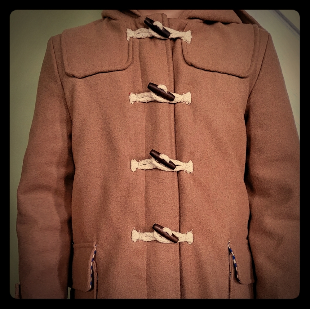 Girls' camel Mini Boden wool coat with hood